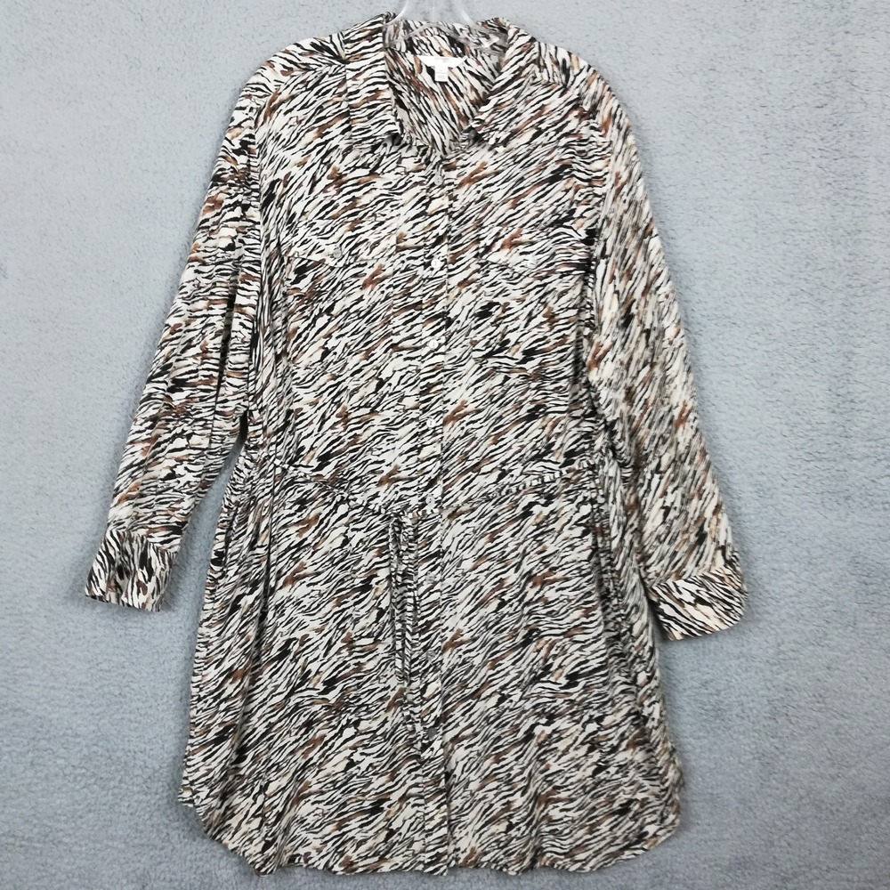 Terra & Sky Womens Shirt Dress Animal Print Beige Brown Knee Length Plus 2X